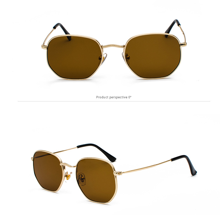 Men Sunglases Hexagon Sunglasses New Women Metal Frame Fishing Glasses Gold Tea Eyewear Lentes UV400