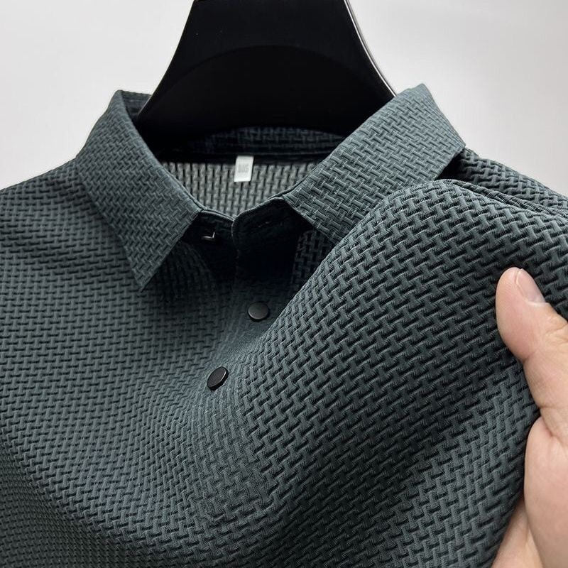 Ice Silk Men's Top Summer Mesh Short Sleeve T-Shirt Collar Color Smooth Material Polo Shirt Half Sleeve Men Breathable
