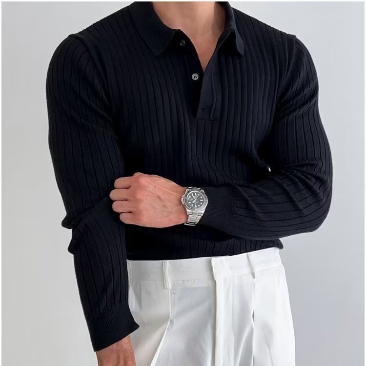 Polo Shirt Lapel Sweater Men's Long Sleeve Knitted