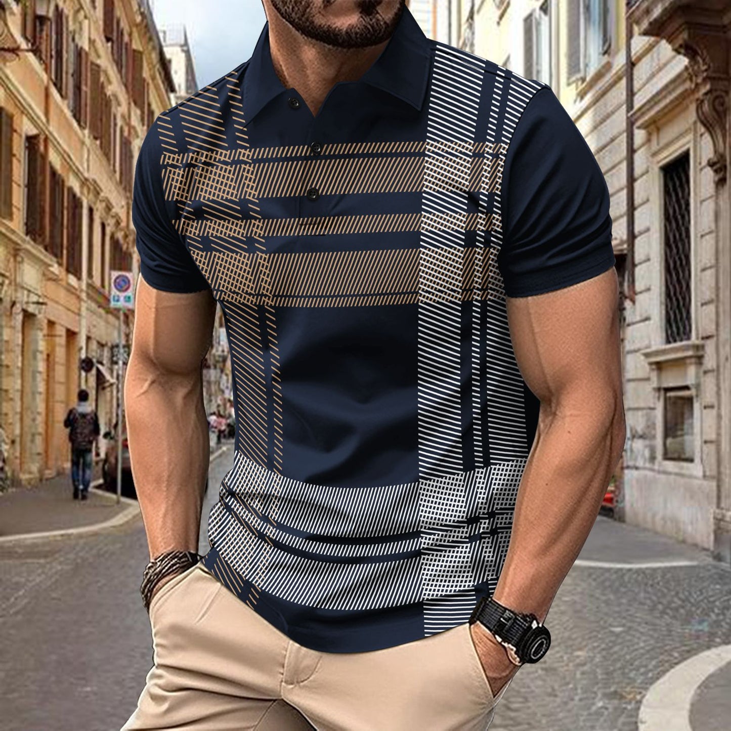 POLO printed striped men's sports polo shirt