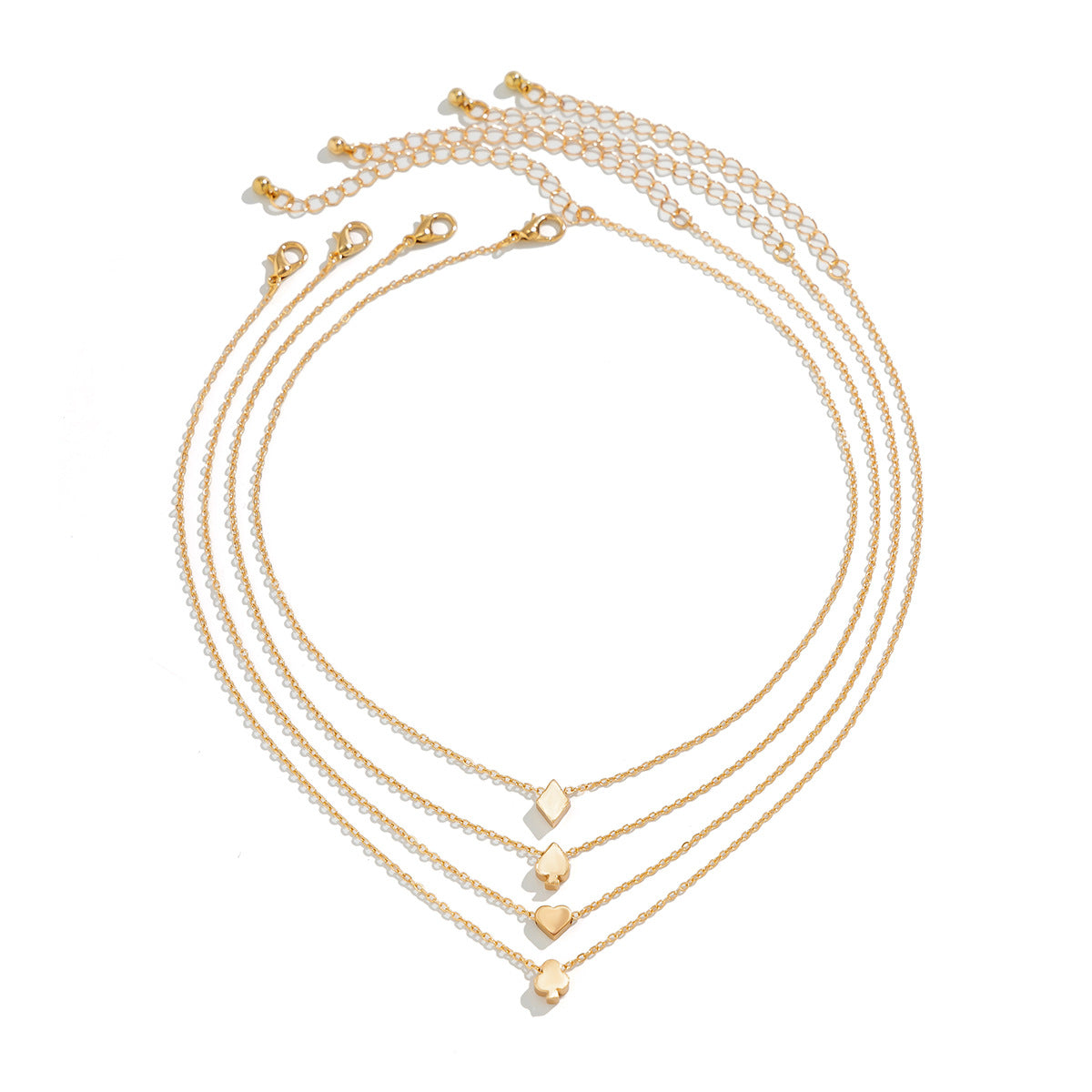 Multi layered fashion necklace necklaces, metal circular triangular heart-shaped chain