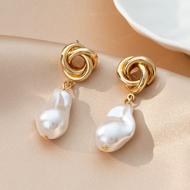 Pearl earrings, women's minimalist retro geometric earrings