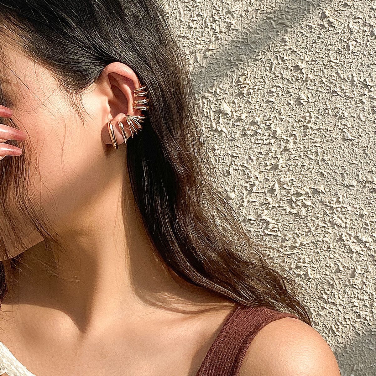 Hollow out circular iron rings earrings, semi-circular fan-shaped metal earrings