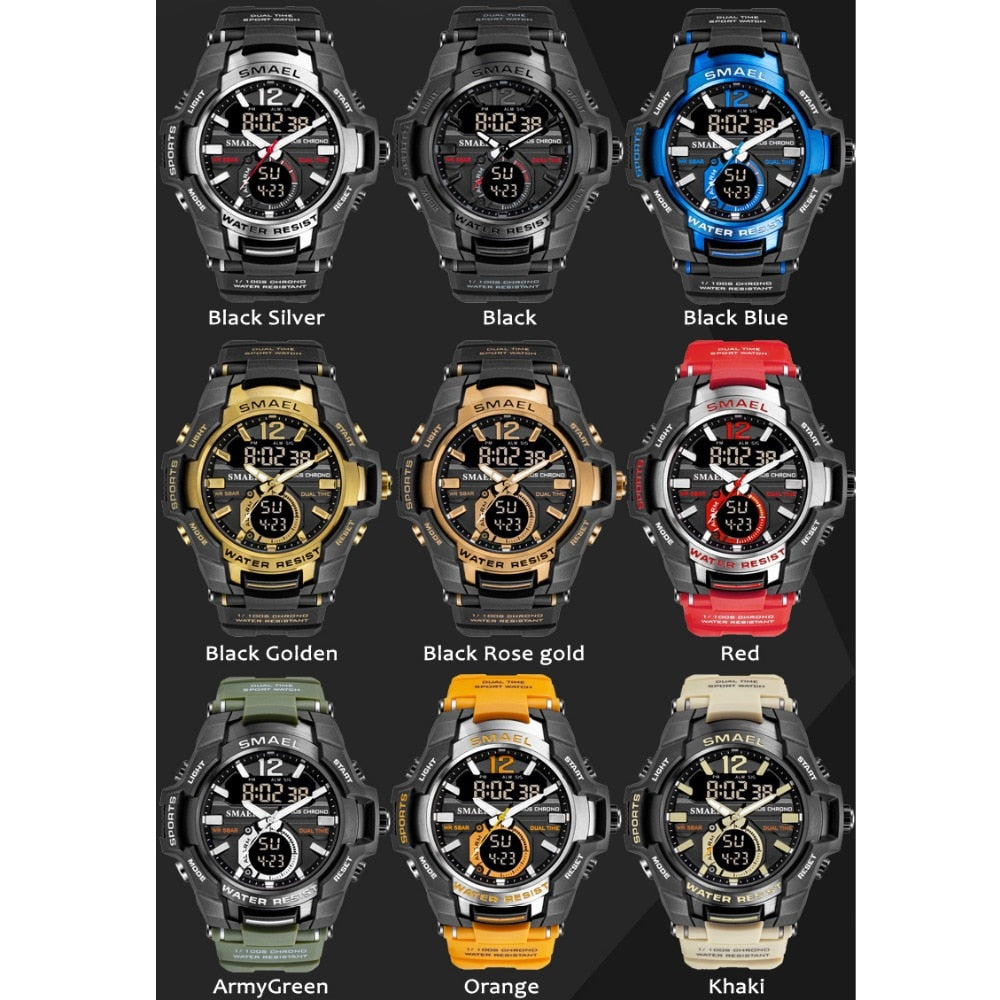 SMAEL Men Watches Fashion Sport Super Cool Quartz LED Digital Watch 50M Waterproof Wristwatch Men's Clock Relogio Masculino（SL-1805）