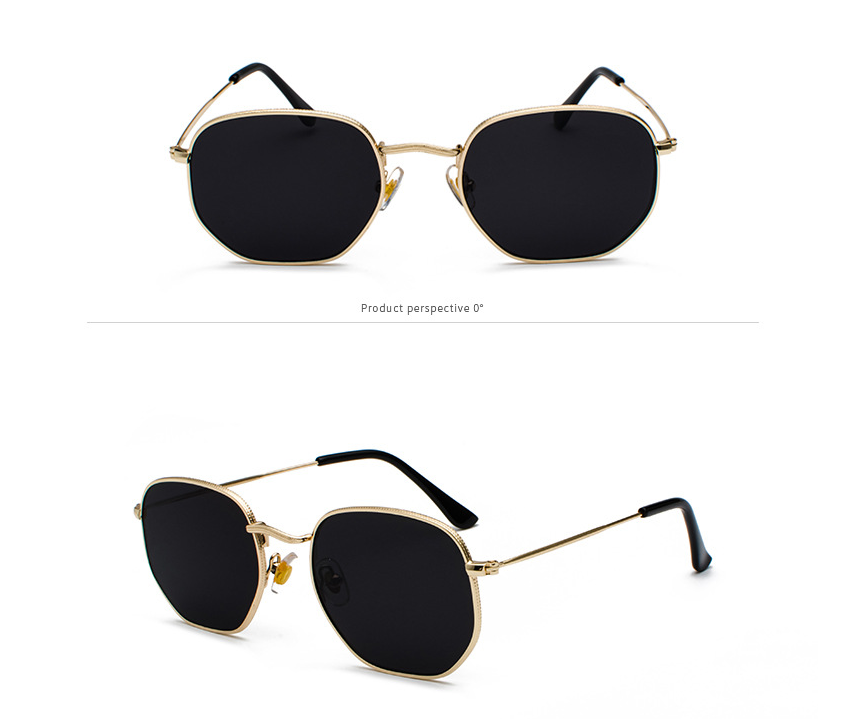 Men Sunglases Hexagon Sunglasses New Women Metal Frame Fishing Glasses Gold Tea Eyewear Lentes UV400