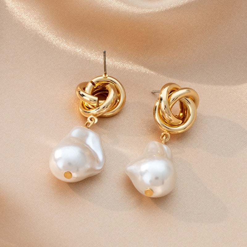 Pearl earrings, women's minimalist retro geometric earrings