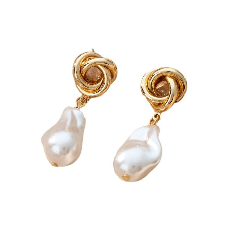 Pearl earrings, women's minimalist retro geometric earrings
