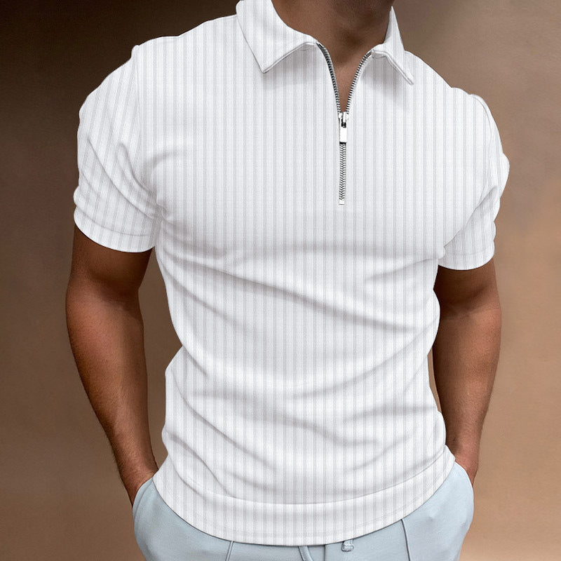 Polo shirt zipper striped men's polo shirt T-shirt