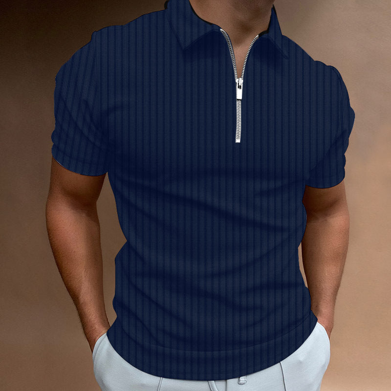 Polo shirt zipper striped men's polo shirt T-shirt