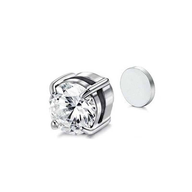 No ear hole magnetic ear clip for men and women, cool and cool style zircon four claw single earrings, simple cross-border magne