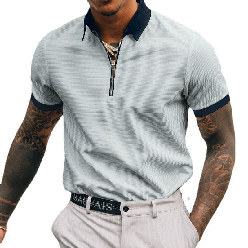 Solid color POLO zipper men's polo shirt T-shirt