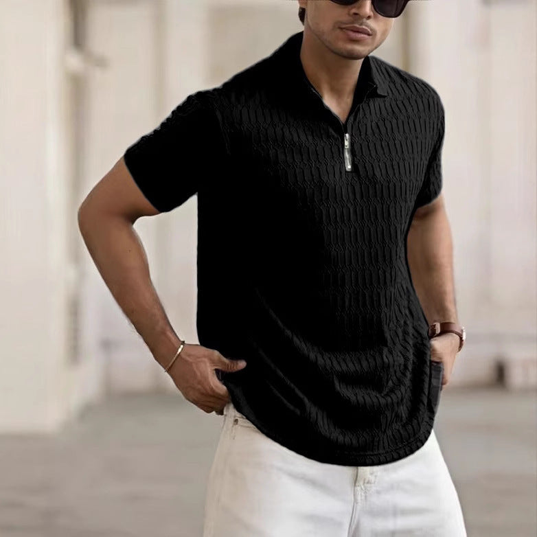 Polo Zipper Men's Jacquard Sports Polo Shirt