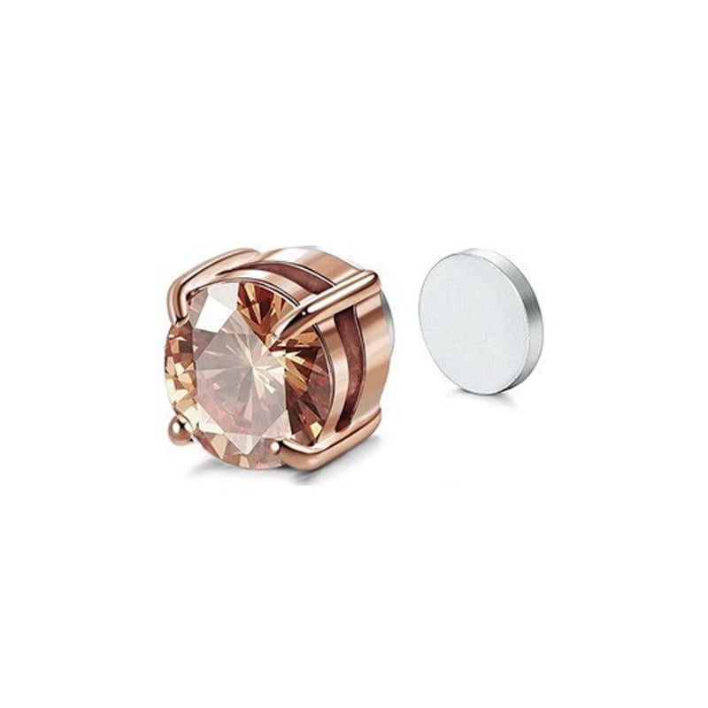 No ear hole magnetic ear clip for men and women, cool and cool style zircon four claw single earrings, simple cross-border magne