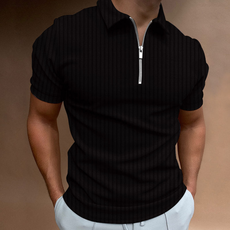 Polo shirt zipper striped men's polo shirt T-shirt