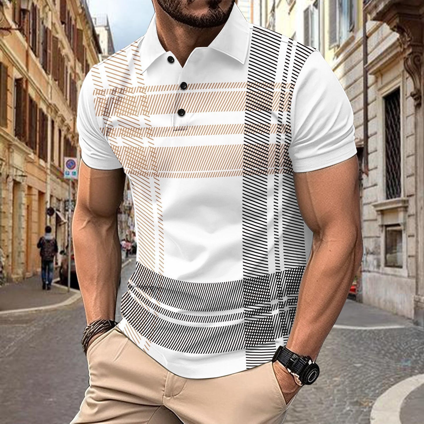 POLO printed striped men's sports polo shirt
