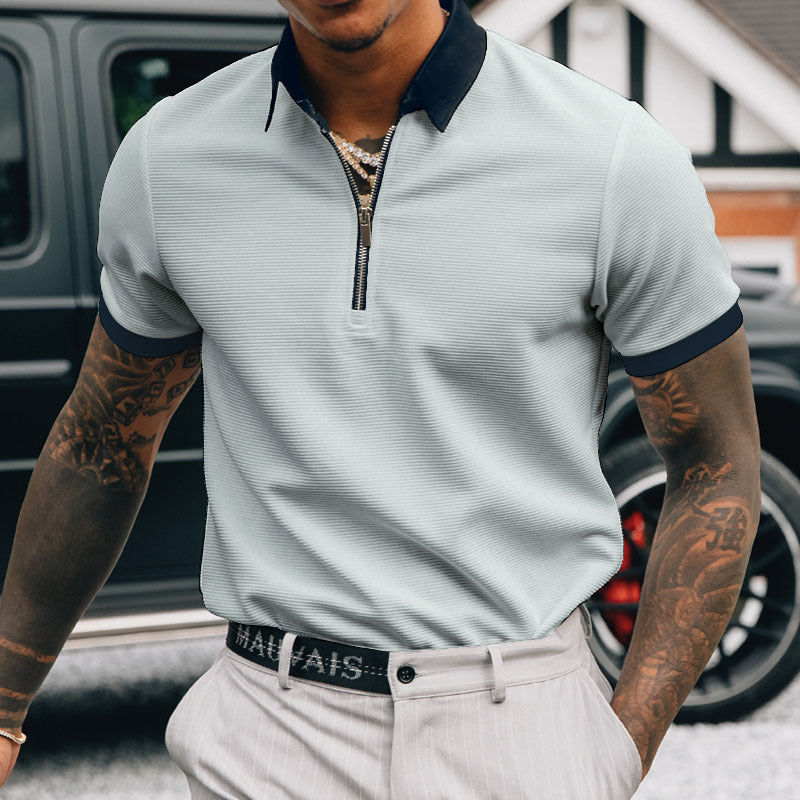 Solid color POLO zipper men's polo shirt T-shirt