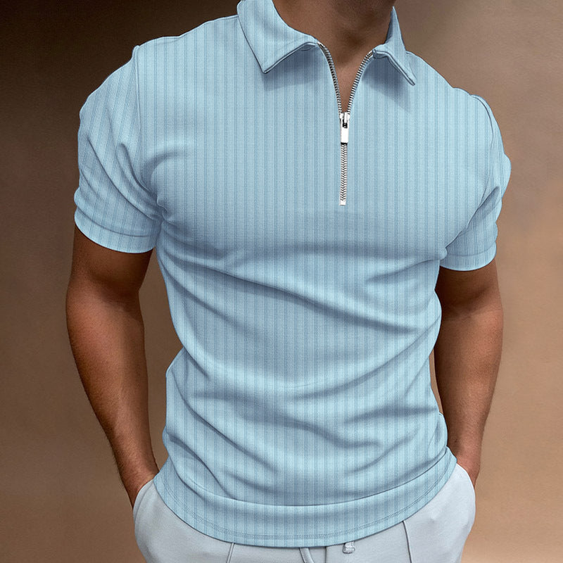 Polo shirt zipper striped men's polo shirt T-shirt