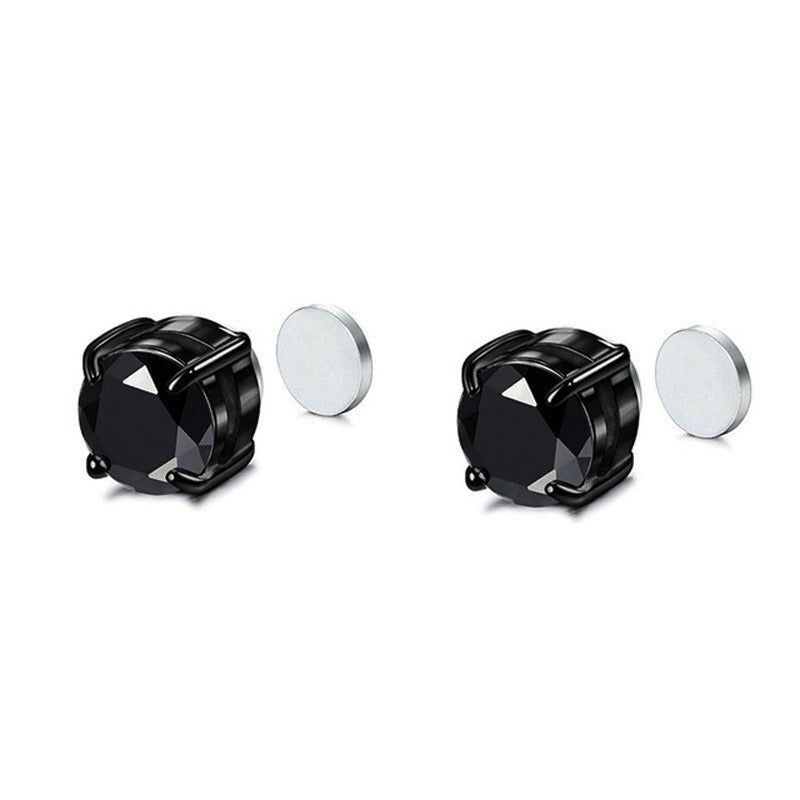 No ear hole magnetic ear clip for men and women, cool and cool style zircon four claw single earrings, simple cross-border magne