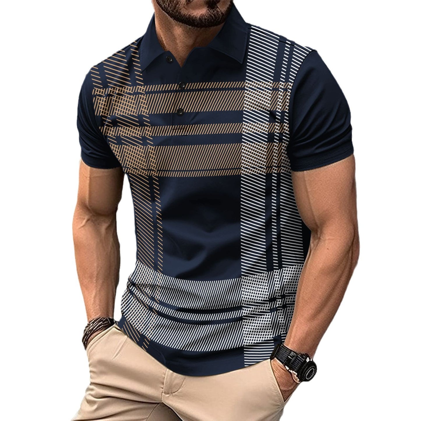 POLO printed striped men's sports polo shirt