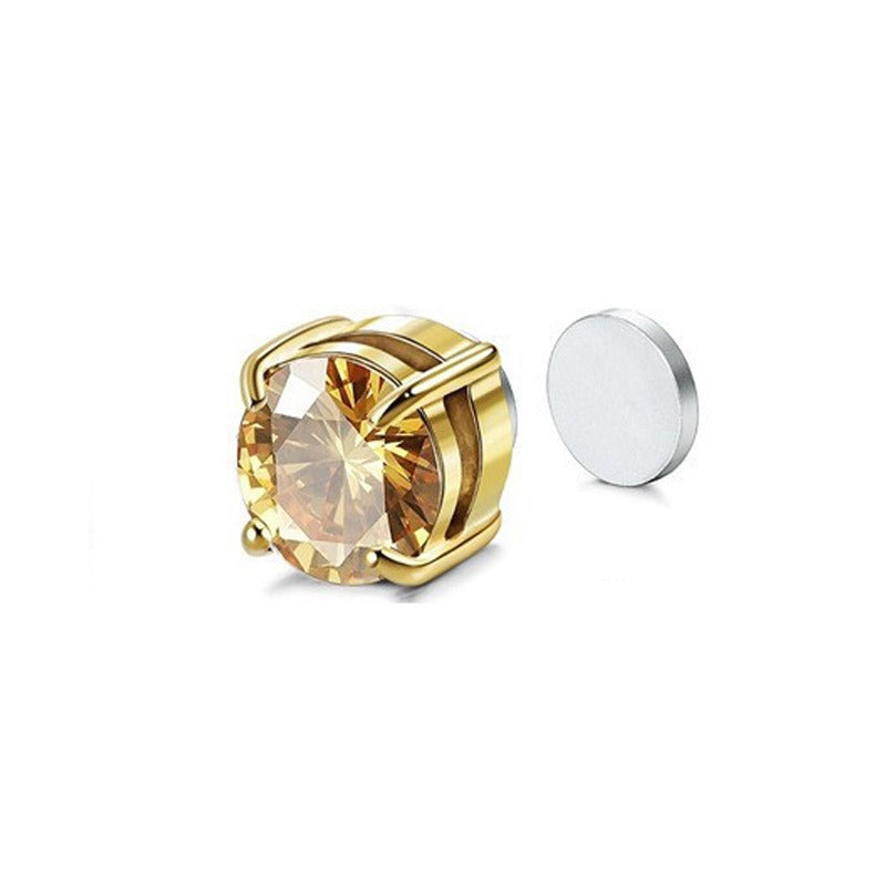 No ear hole magnetic ear clip for men and women, cool and cool style zircon four claw single earrings, simple cross-border magne