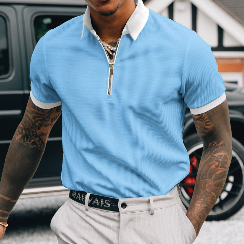 Solid color POLO zipper men's polo shirt T-shirt