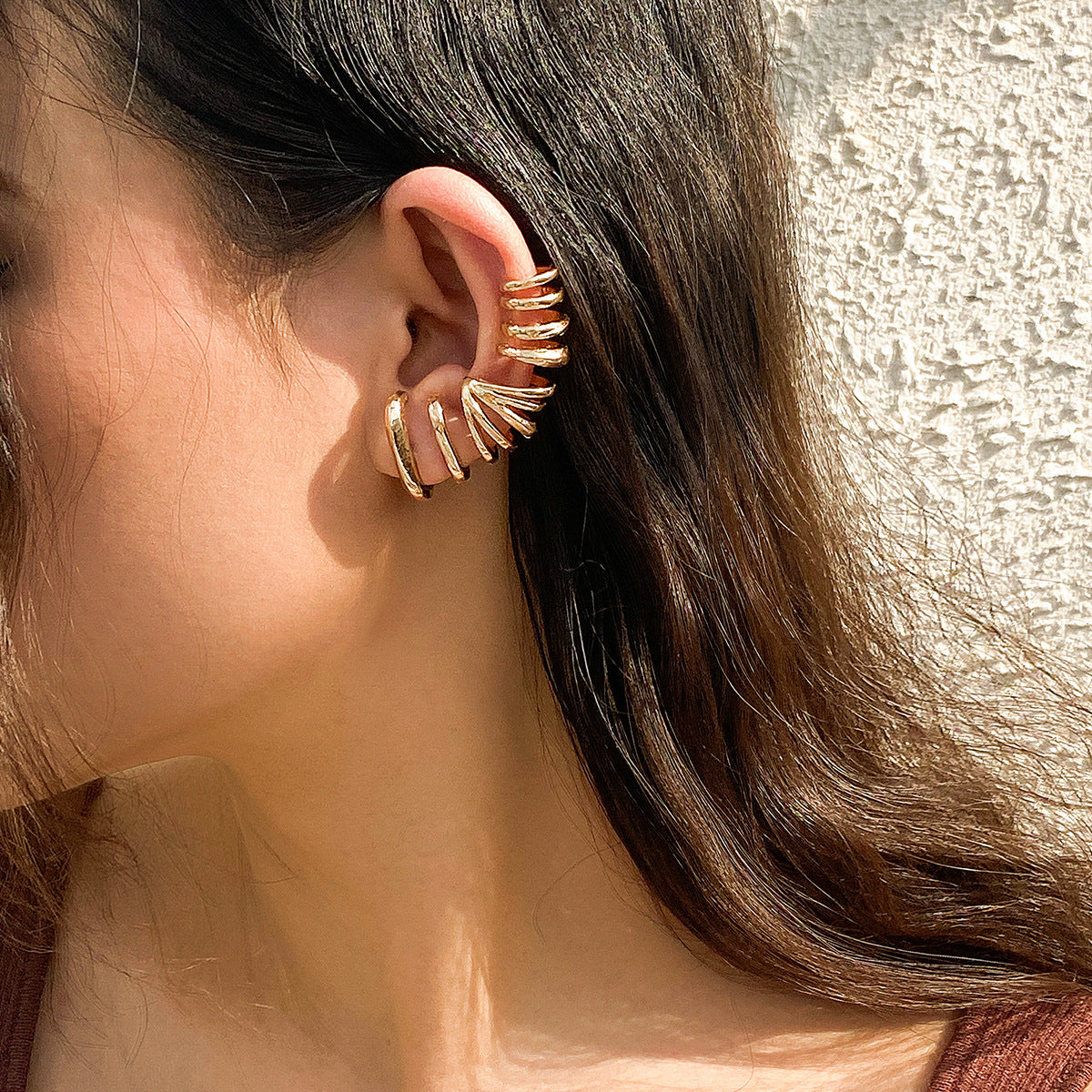 Hollow out circular iron rings earrings, semi-circular fan-shaped metal earrings