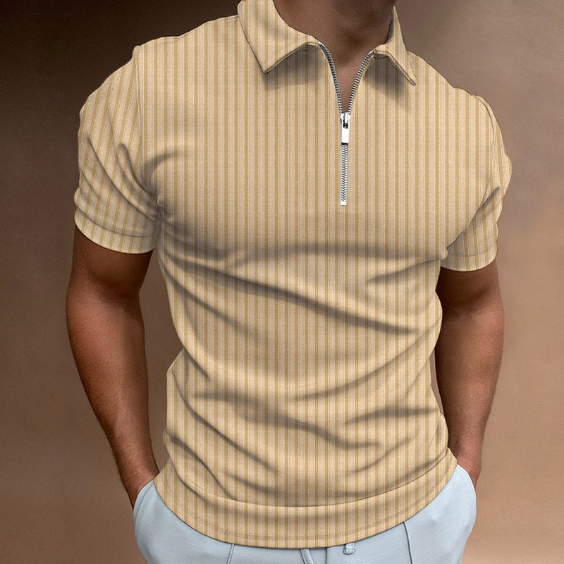 Polo shirt zipper striped men's polo shirt T-shirt