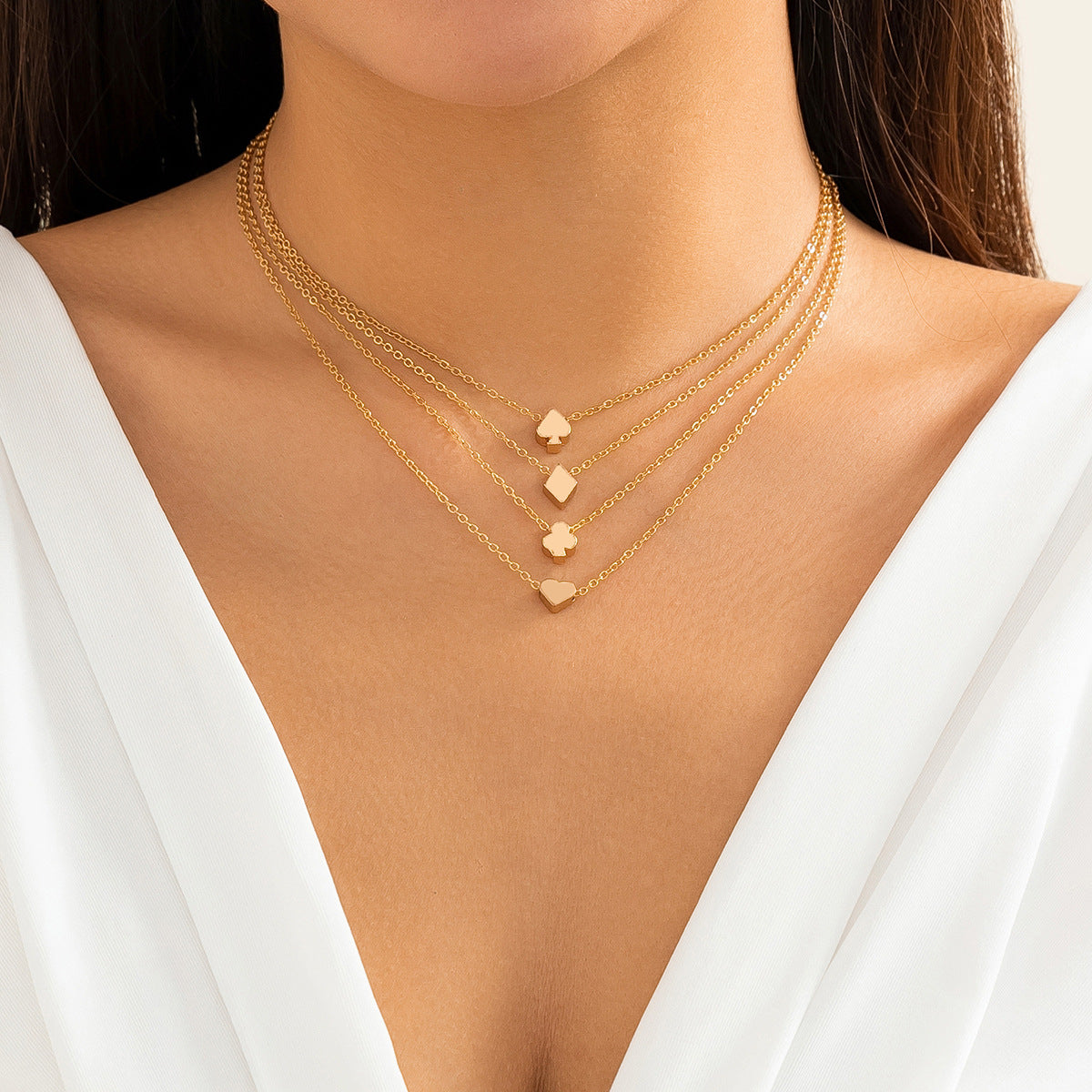 Multi layered fashion necklace necklaces, metal circular triangular heart-shaped chain