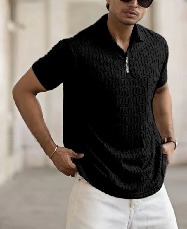 Polo Zipper Men's Jacquard Sports Polo Shirt