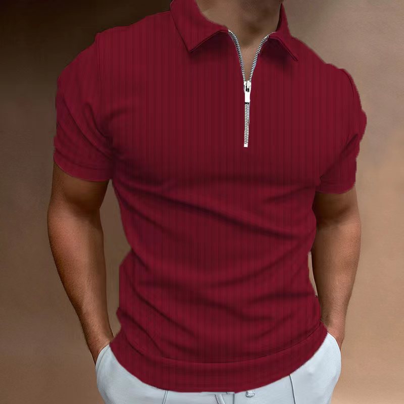 Polo shirt zipper striped men's polo shirt T-shirt