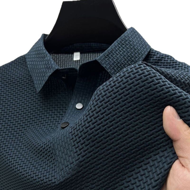 Ice Silk Men's Top Summer Mesh Short Sleeve T-Shirt Collar Color Smooth Material Polo Shirt Half Sleeve Men Breathable