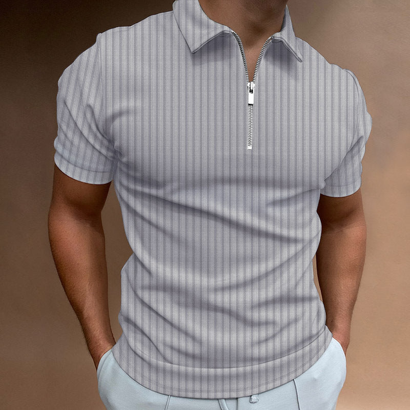 Polo shirt zipper striped men's polo shirt T-shirt