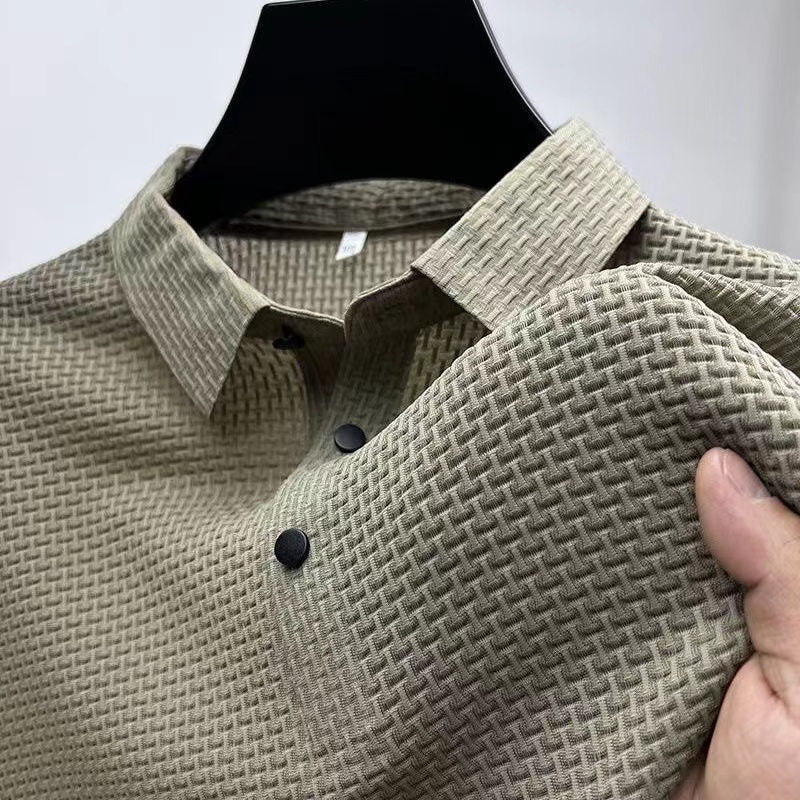 Ice Silk Men's Top Summer Mesh Short Sleeve T-Shirt Collar Color Smooth Material Polo Shirt Half Sleeve Men Breathable