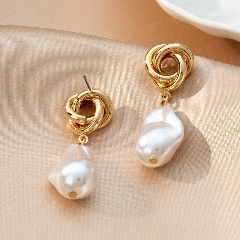 Pearl earrings, women's minimalist retro geometric earrings