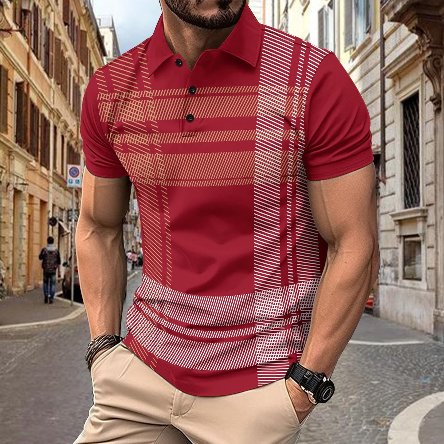 POLO printed striped men's sports polo shirt