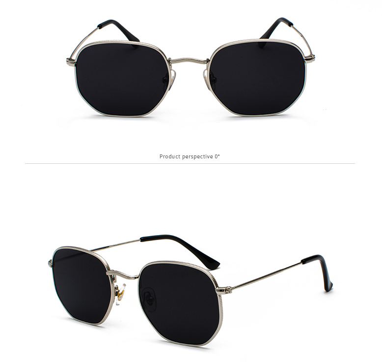 Men Sunglases Hexagon Sunglasses New Women Metal Frame Fishing Glasses Gold Tea Eyewear Lentes UV400