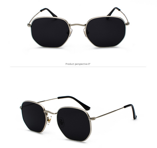 Men Sunglases Hexagon Sunglasses New Women Metal Frame Fishing Glasses Gold Tea Eyewear Lentes UV400